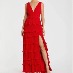 Mac Duggal Red High Low Ruffle Dress